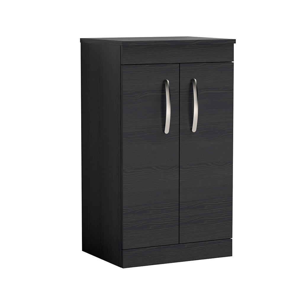 Premier Athena Floor Standing Vanity Unit & Worktop 500mm 2 Door Charcoal Black Woodgrain