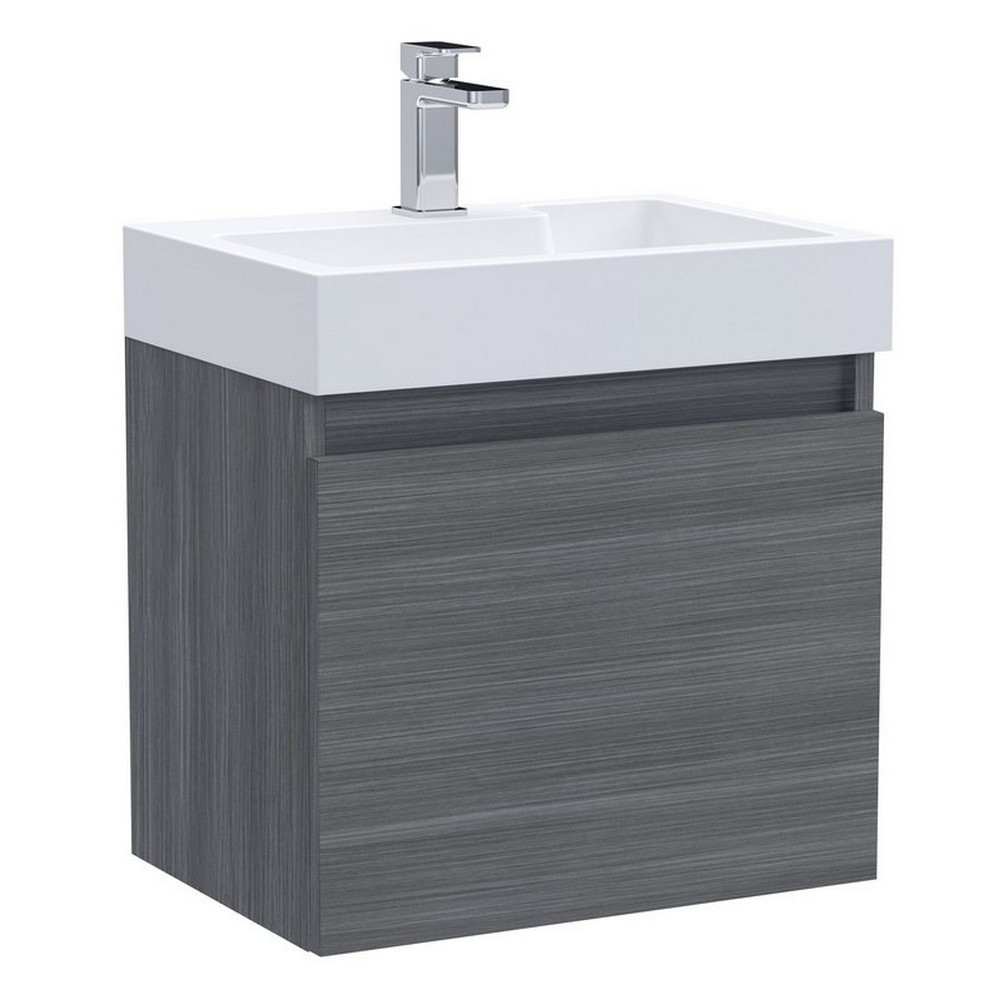Premier Merit Wall Hung 500mm Cabinet & Basin in Anthracite Woodgrain