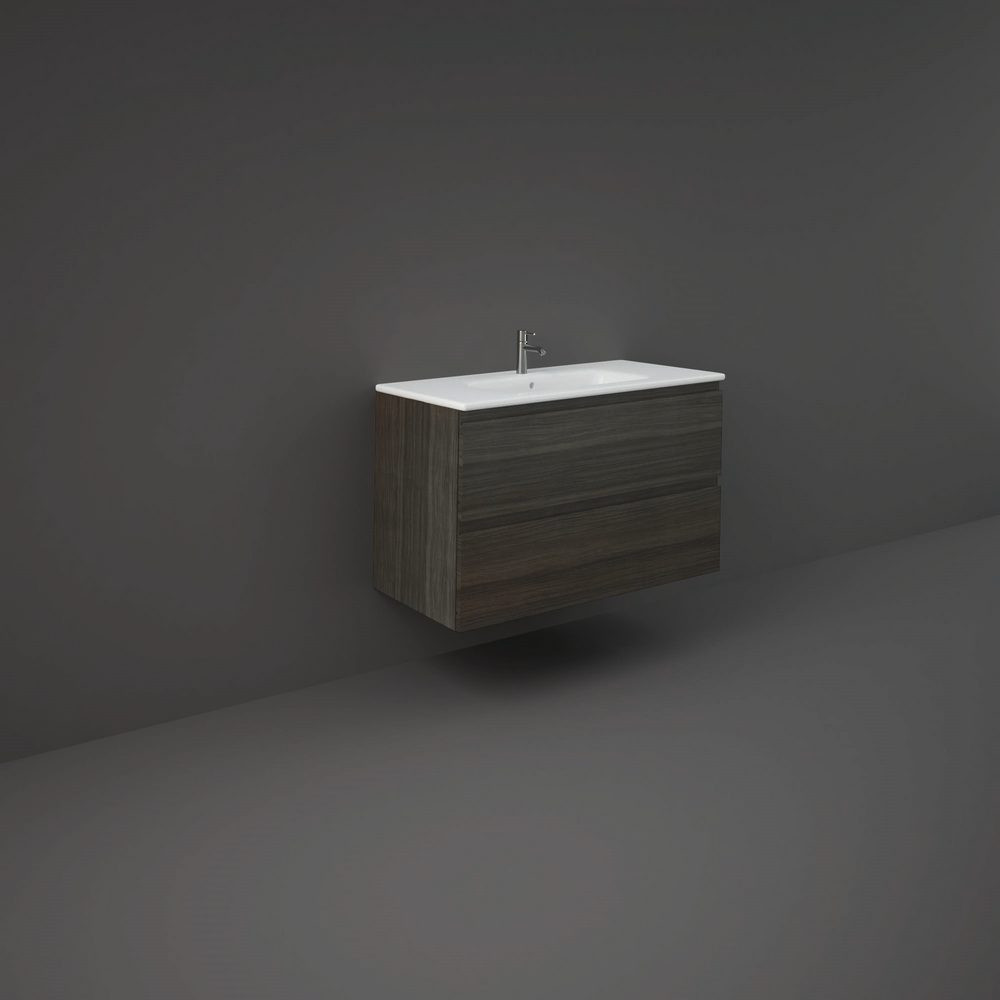 Rak Joy Wall Hung 1000mm Basin Unit in Moka Walnut with Basin