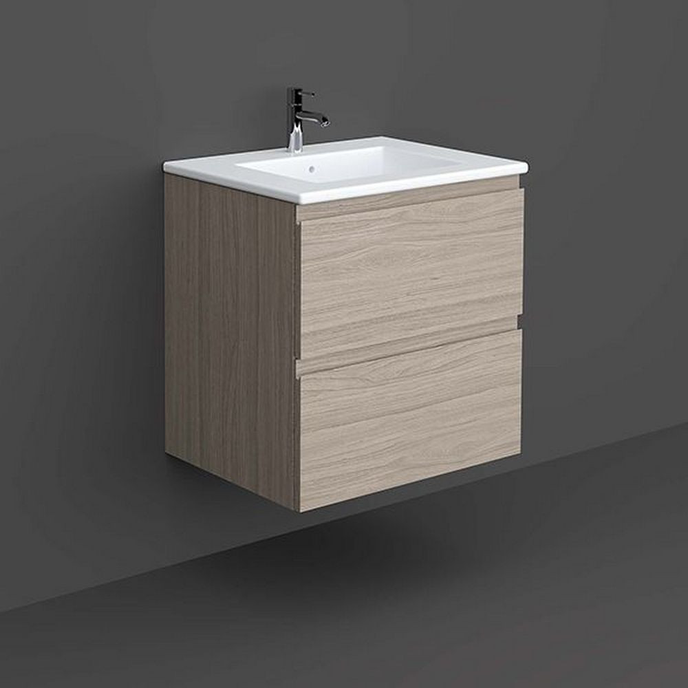 Rak Joy Wall Hung 600mm Basin Unit in Grey Elm with Basin
