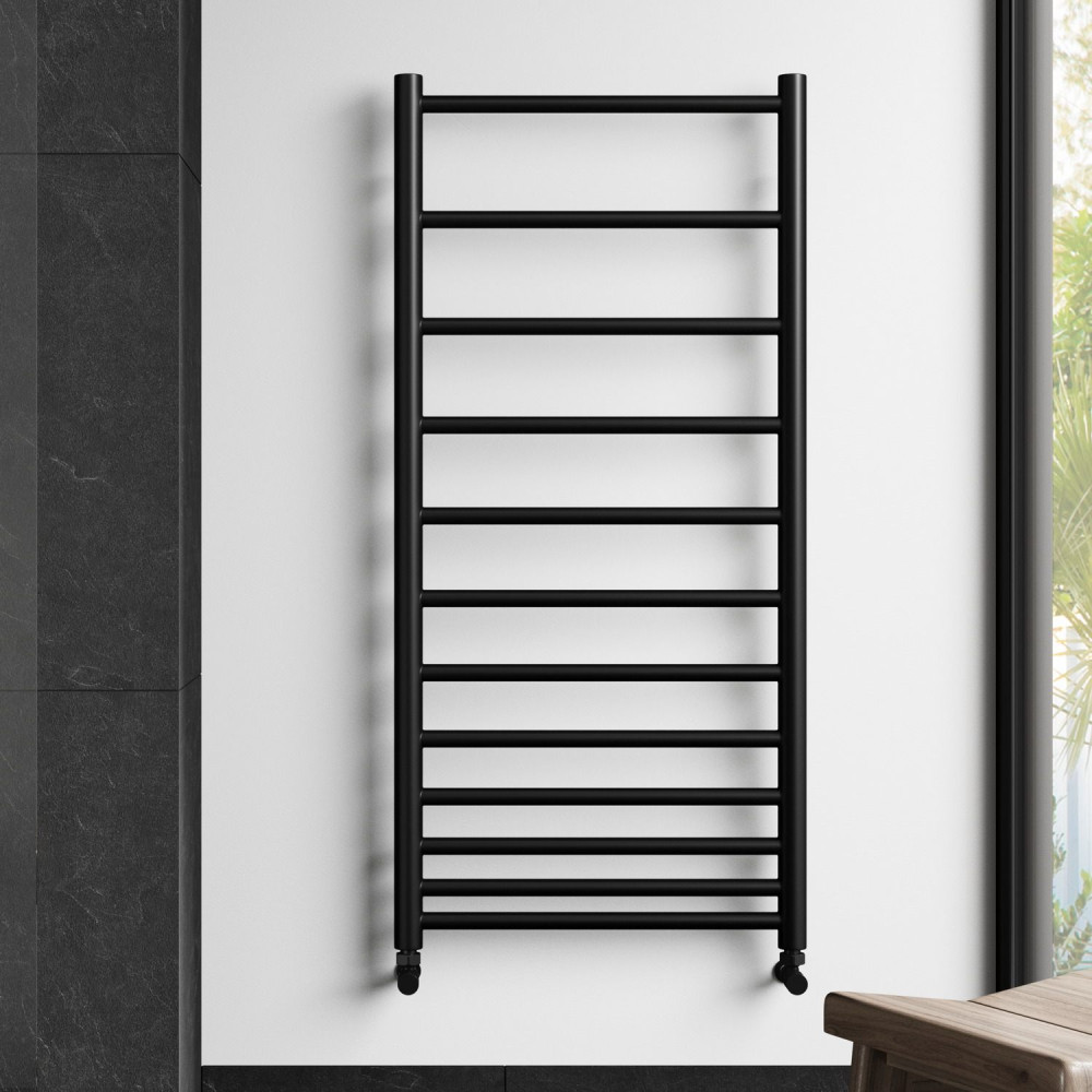 Vantara Staccato Matt Black 1062 x 500mm Heated Towel Radiator