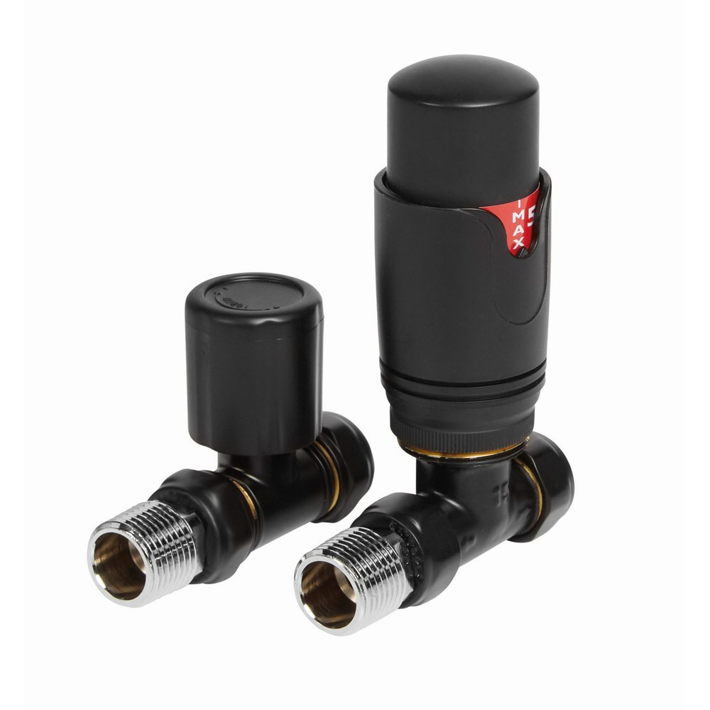 Vantara Straight Thermostatic Black Radiator Valve Pack
