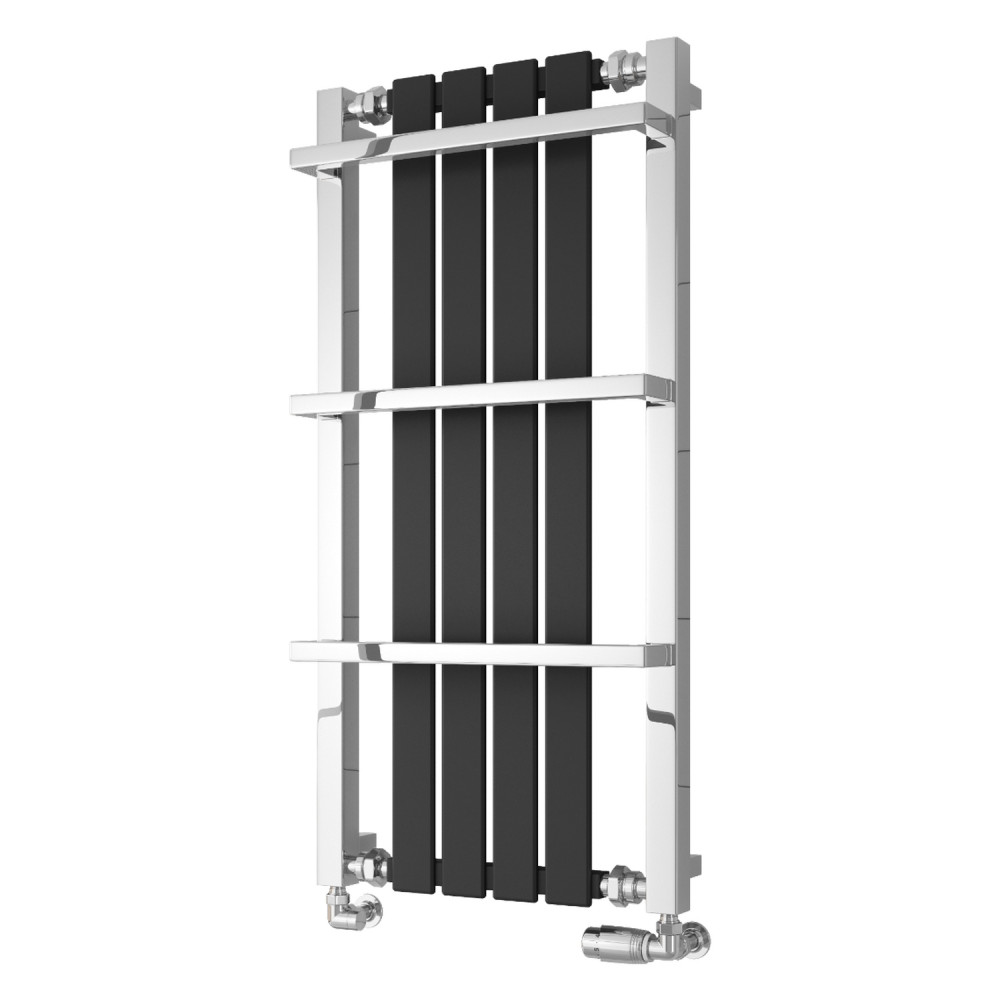 Reina Ashen 1000 x 490mm Mild Steel Heated Towel Rail in Black and Chrome