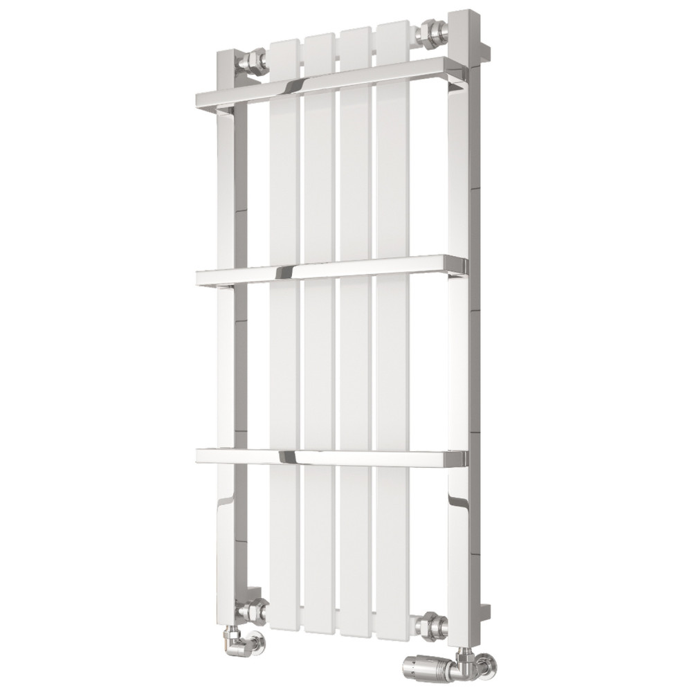 Reina Ashen 1000 x 490mm Mild Steel Heated Towel Rail in White and Chrome