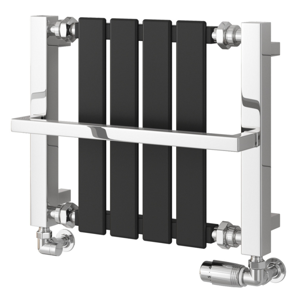 Reina Ashen 400 x 490mm Mild Steel Heated Towel Rail in Black and Chrome