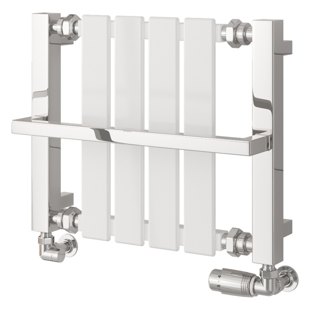 Reina Ashen 400 x 490mm Mild Steel Heated Towel Rail in White and Chrome