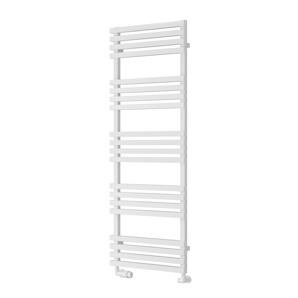Reina Kale Mild Steel 1436 x 500mm Heated Towel Rail in White