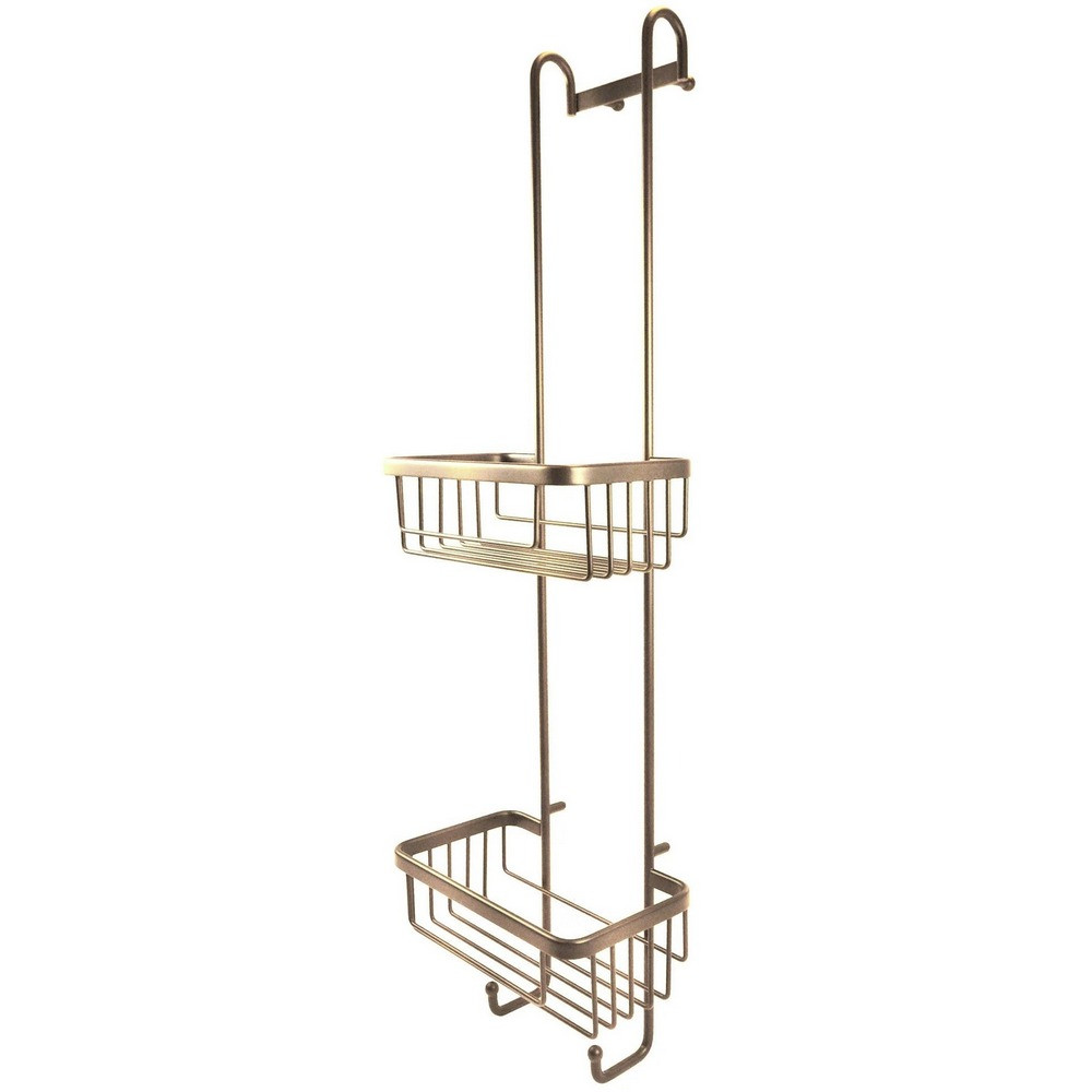 Roman Brushed Brass Double Hanging Basket with Hooks
