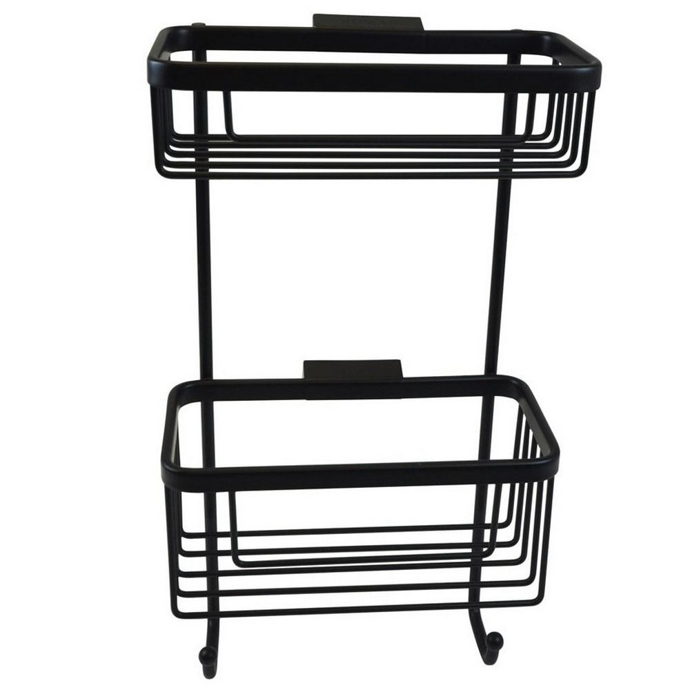 Roman Double Rectangular Matt Black Shower Basket with Hooks