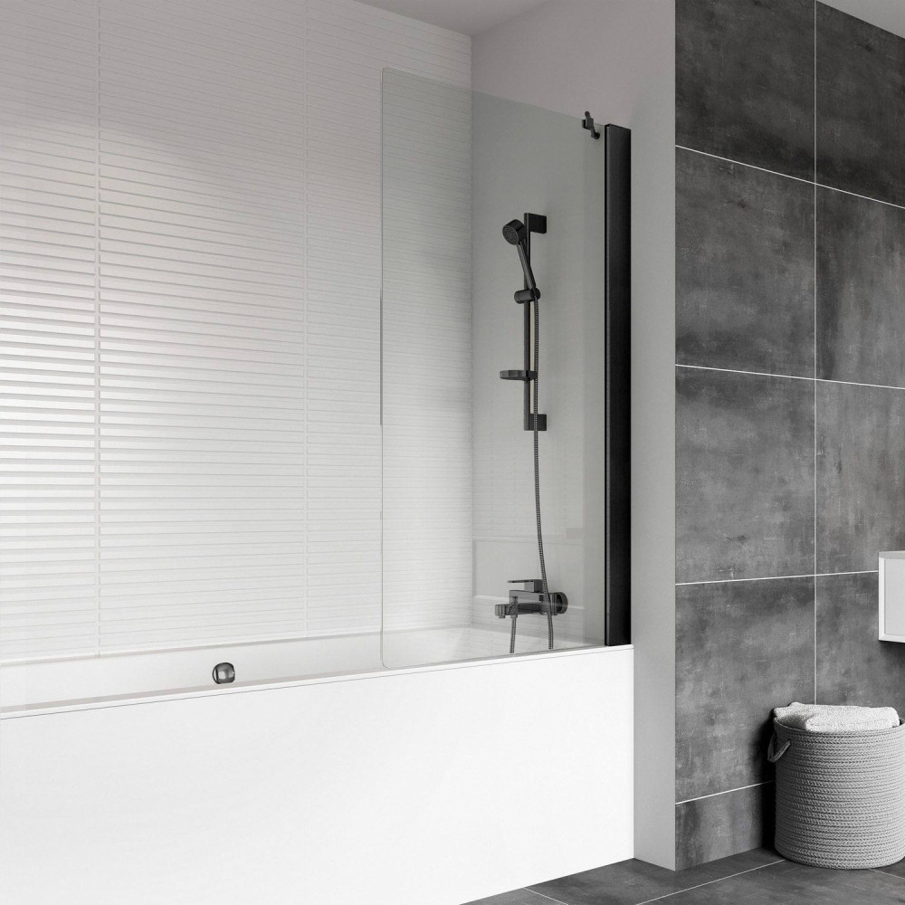 Roman Haven8 1467 x 800mm Matt Black Fixed Bath Screen