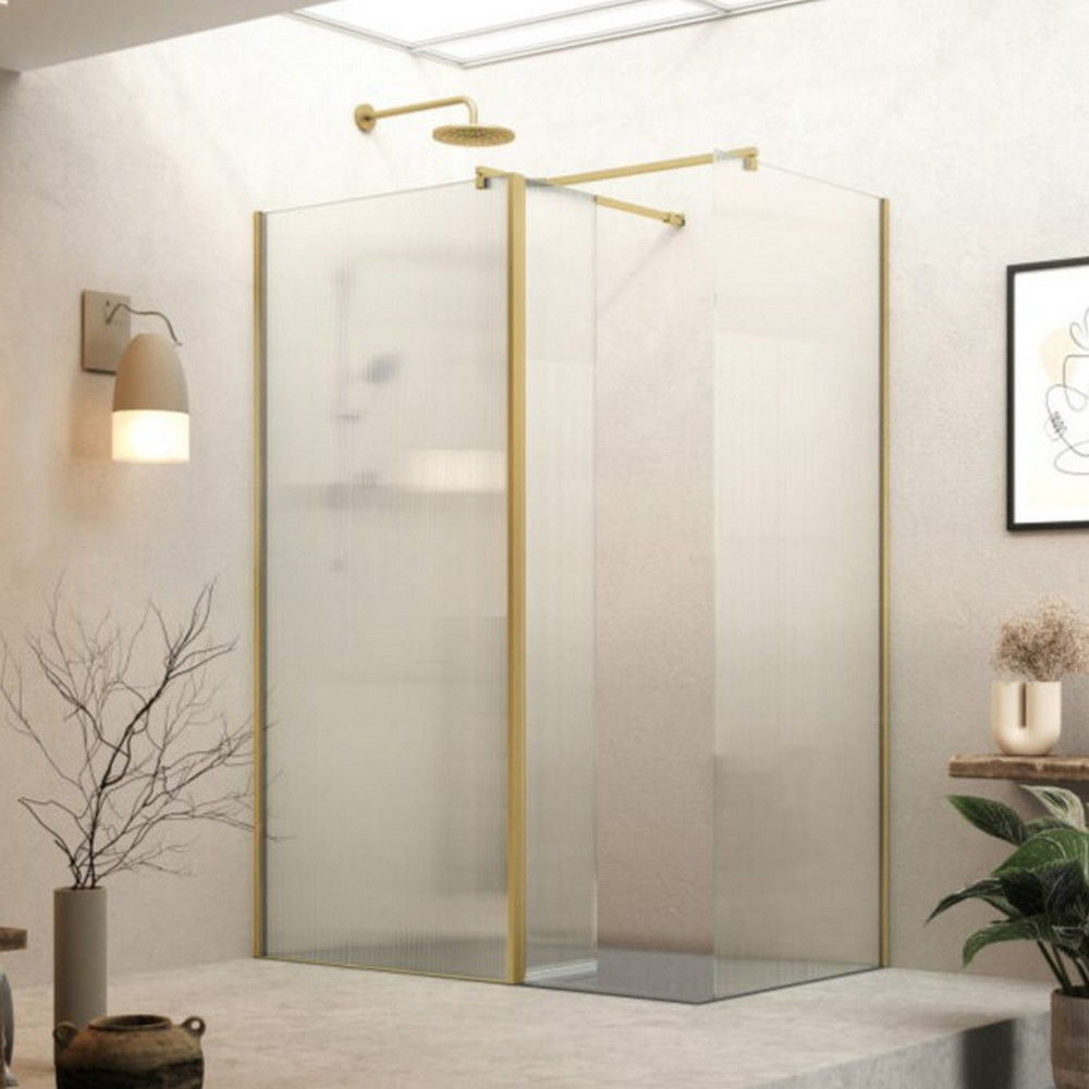 Roman Haven Select 800mm Brushed Brass Fluted Glass Wetroom Panel