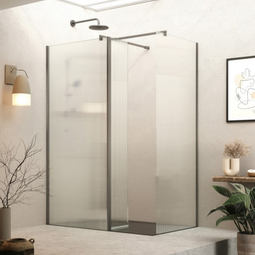 Roman Haven Select 900mm Gunmetal Fluted Glass Wetroom Panel Tray Installation