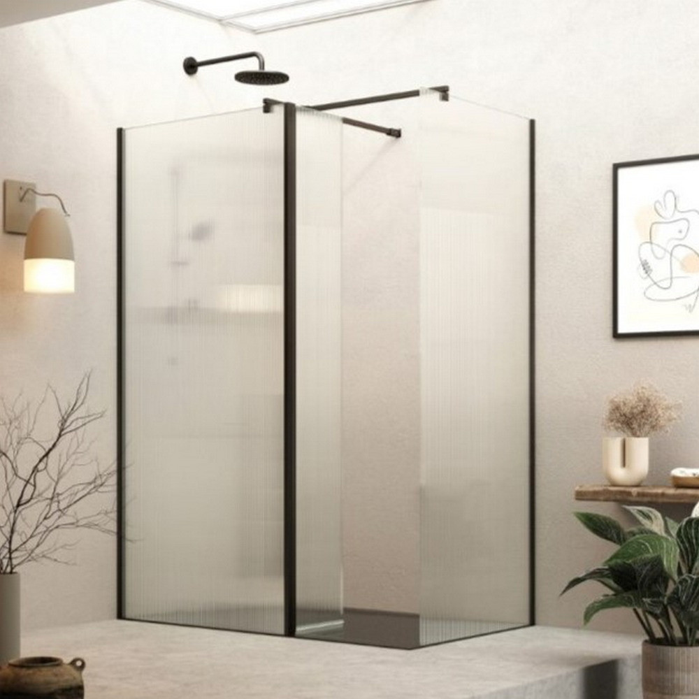 Roman Haven Select 800mm Matt Black Fluted Glass Wetroom Panel