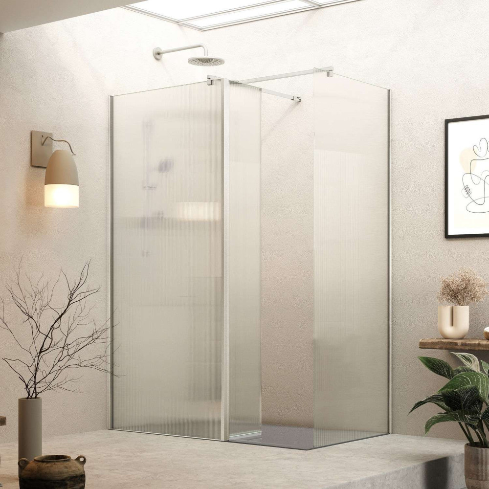 Roman Haven Select 900mm Brushed Nickel Fluted Glass Wetroom Panel