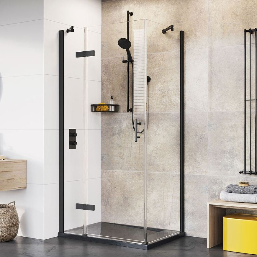 Roman Innov8 1000 x 800mm Matt Black Hinged Shower Enclosure