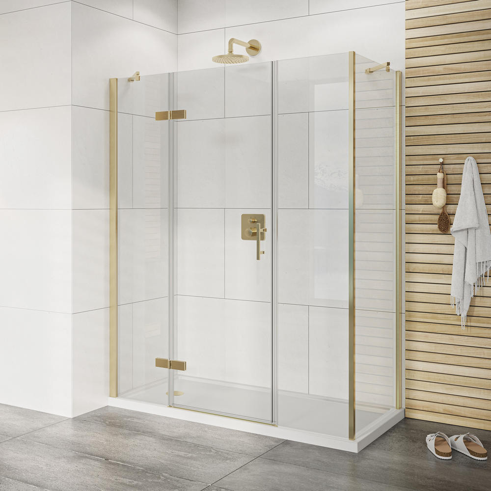 Roman Innov8 1200 x 800mm Hinged Door and Two Inline Panels Brushed Brass Corner Fitting