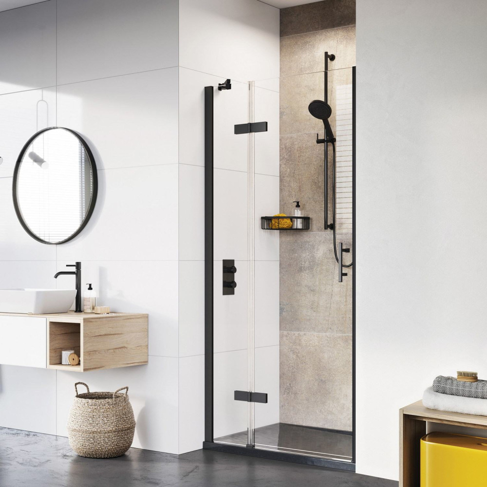 Roman Innov8 1200mm Hinged Door and Inline Panel Matt Black for Alcove