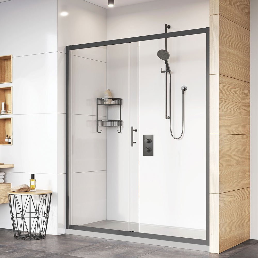 Roman Innov8 1200mm Matt Black Alcove Sliding Shower Door