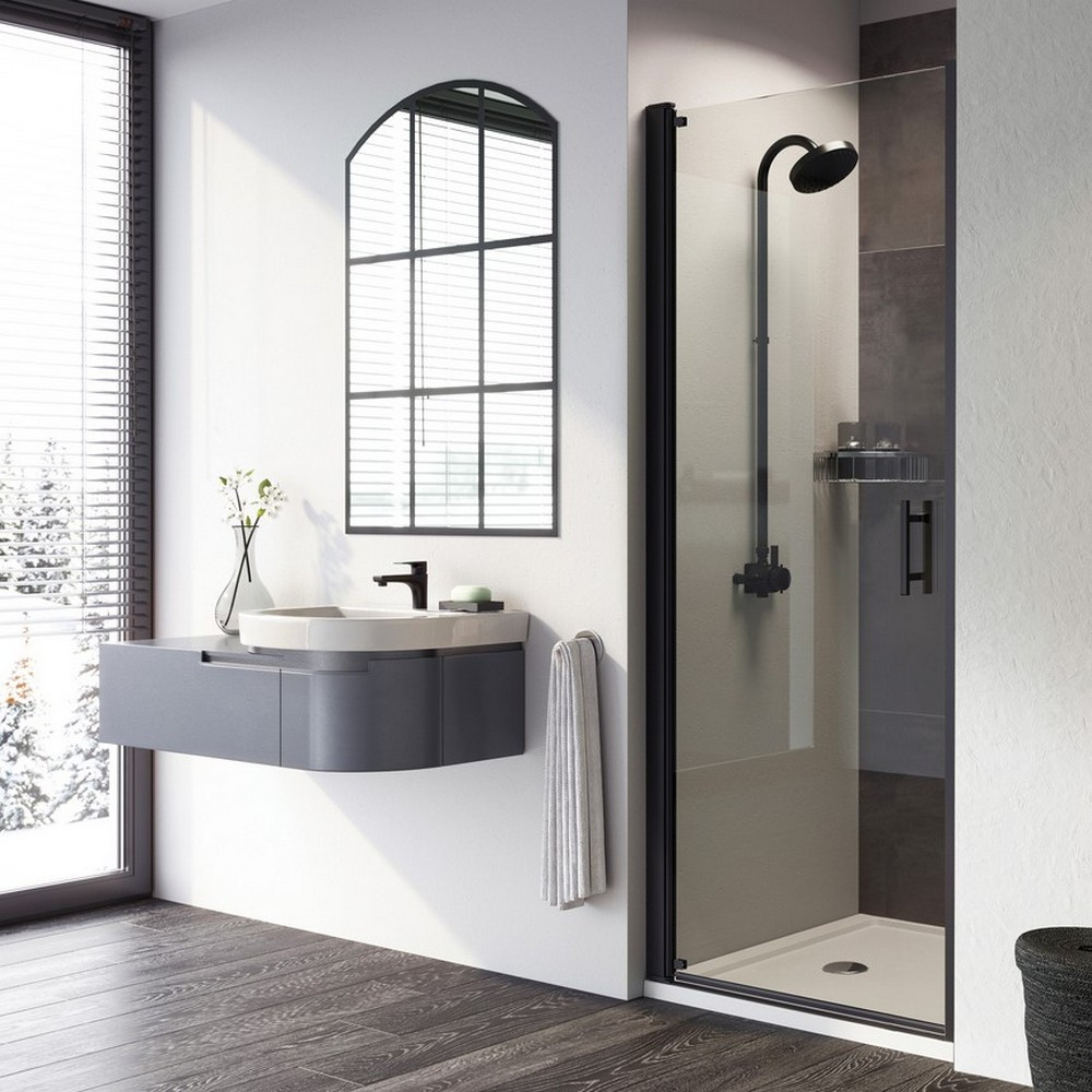 Roman Innov8 Matt Black 800mm Alcove Pivot Shower Door