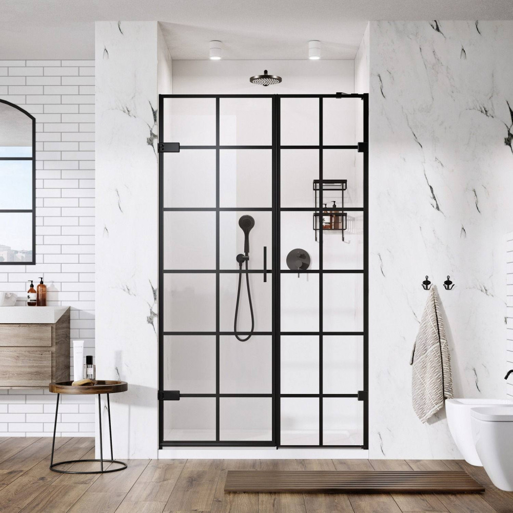 Roman Liberty 10mm Black Grid 1200mm Left Hand Alcove Hinged Door and Inline Panel