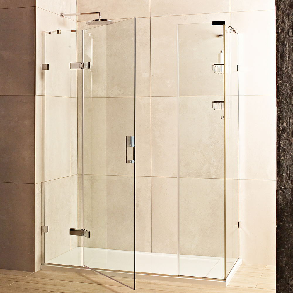 Roman Liberty 10mm Corner 1200 x 900mm Hinged Shower Door with Two Inline Panels and Side Panel in Brushed Nickel