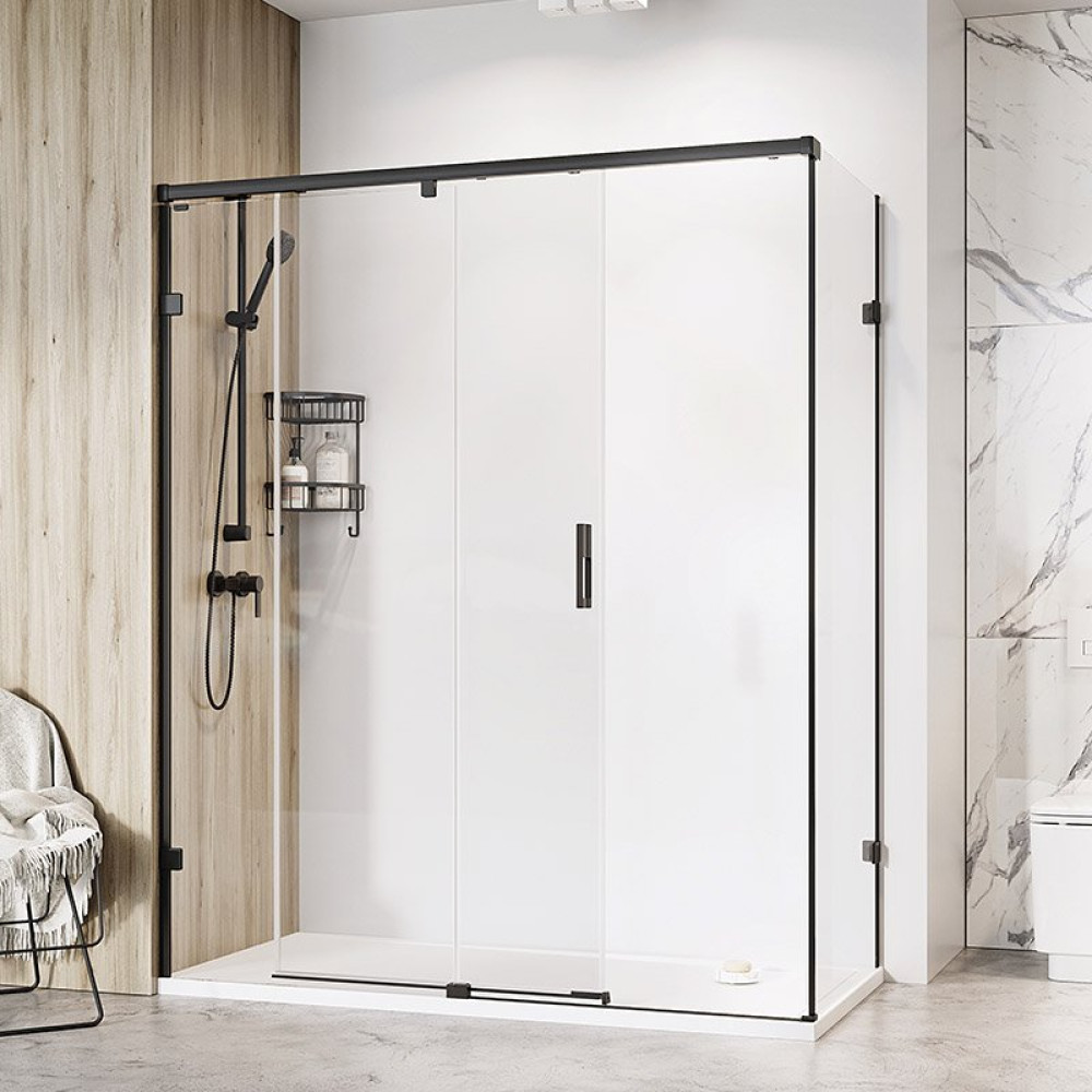 S2Y-Roman Liberty 1700 x 800 RH Matt Black Sliding Shower Door & Side Panel | Corner-1