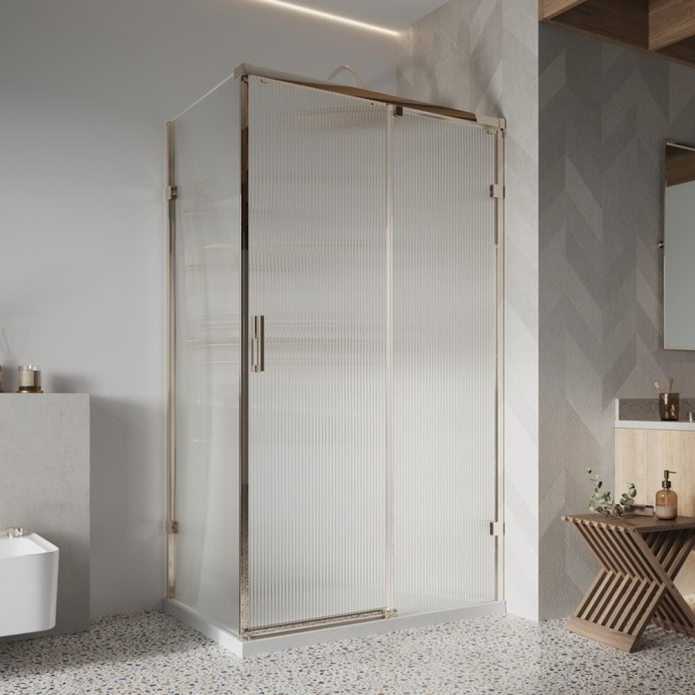 Roman Liberty 1200 x 800mm LH Fluted Glass Sliding Door for Corner Fitting in Brushed Nickel