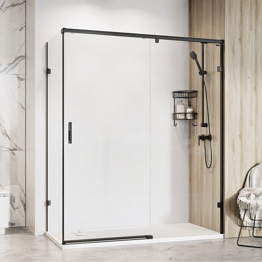Roman Liberty 1400 x 800mm LH Brushed Brass Sliding Shower Door & Side Panel (1)