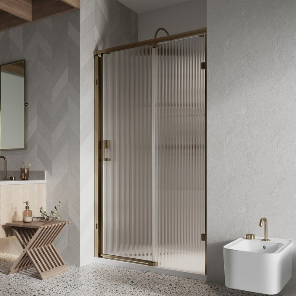 Roman Liberty 1200mm LH Fluted Glass Sliding Door for Alcove Fitting in Brushed Nickel