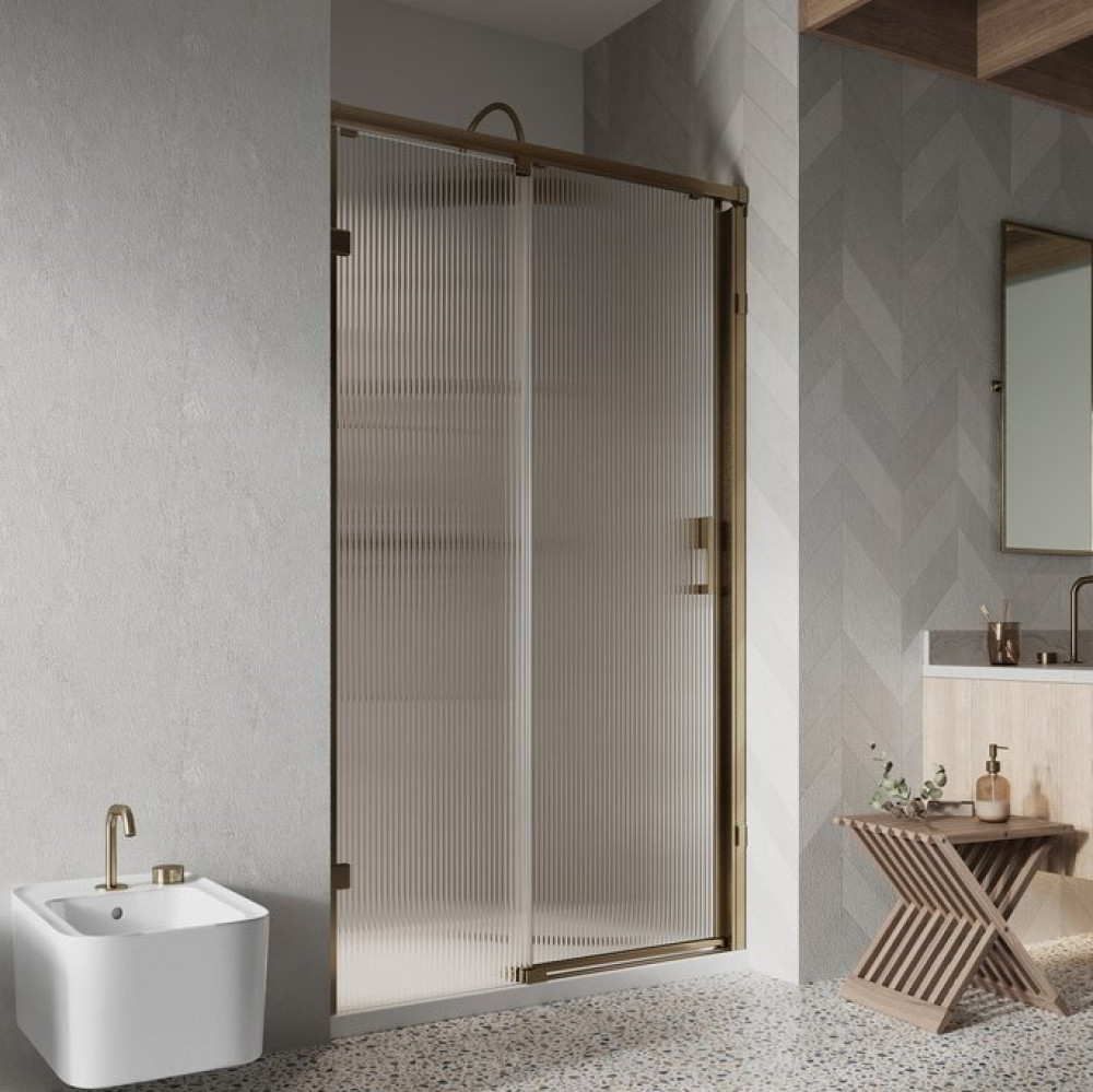 Roman Liberty 1200mm RH Fluted Glass Sliding Door for Alcove Fitting in Brushed Brass