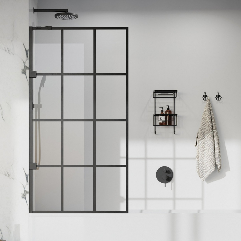 Roman Liberty 1500 x 800mm Black Grid 10mm Fixed Bath Screen