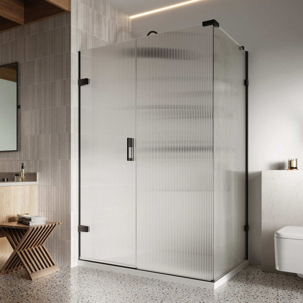 Roman Liberty 1600 x 800mm Left Hand Fluted Corner Hinged Shower Door with Inline Panel