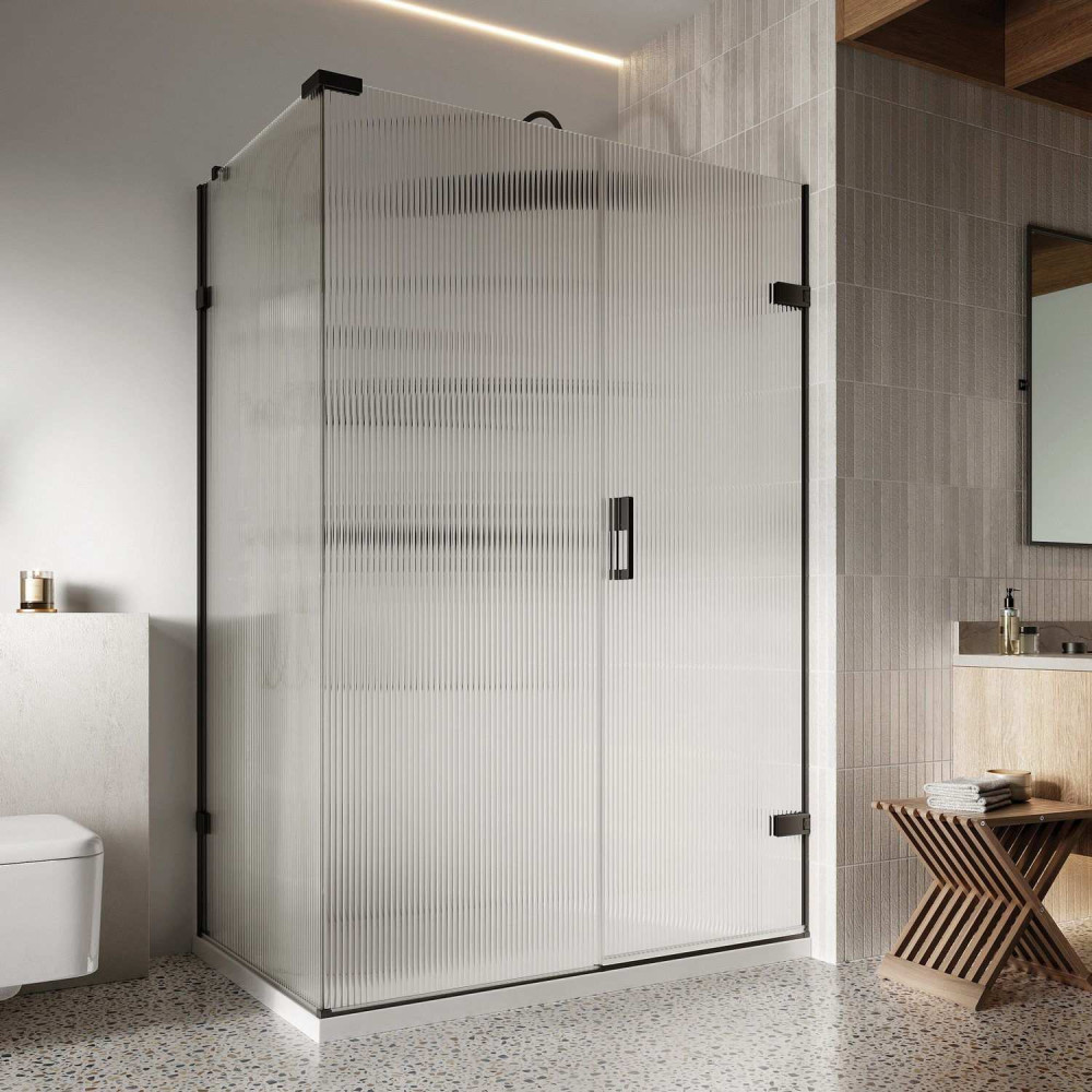 Roman Liberty 1600 x 900mm Right Hand Fluted Corner Hinged Shower Door with Inline Panel