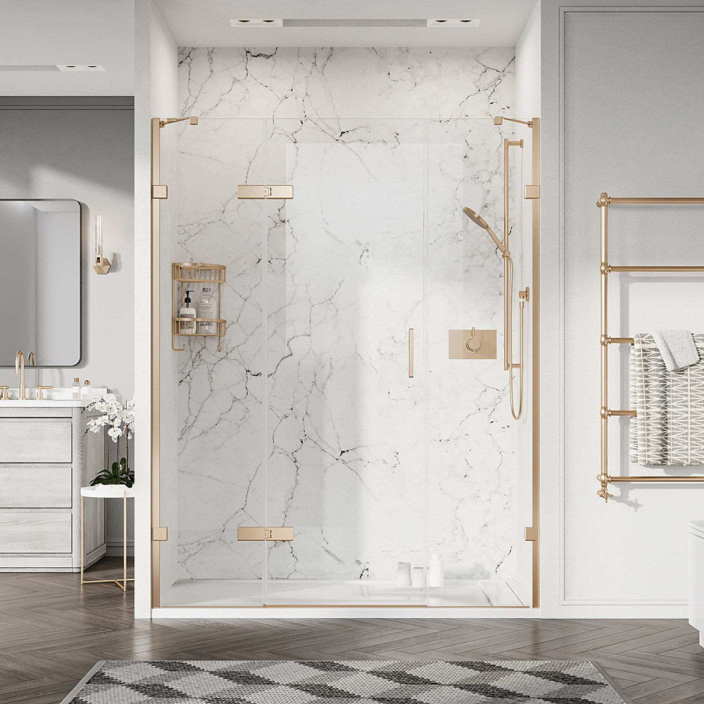 Roman Liberty 8mm Alcove 1200mm Hinged Shower Door with Two Inline Panels in Brushed Brass