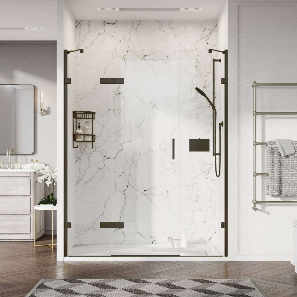Roman Liberty 8mm Alcove 1600mm Hinged Shower Door with Two Inline Panels in Black
