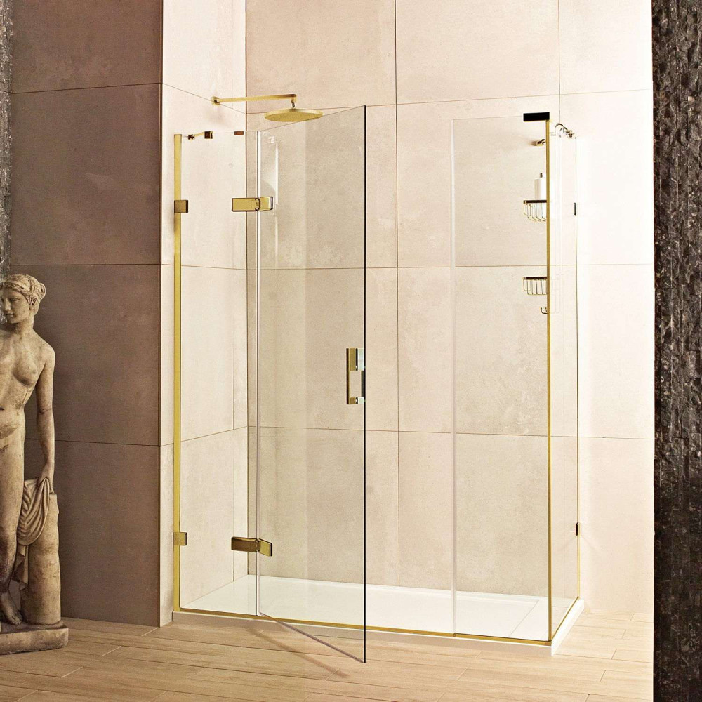 Roman Liberty 8mm Corner 1400 x 800mm Hinged Shower Door with Two Inline Panels and Side Panel Brushed Brass