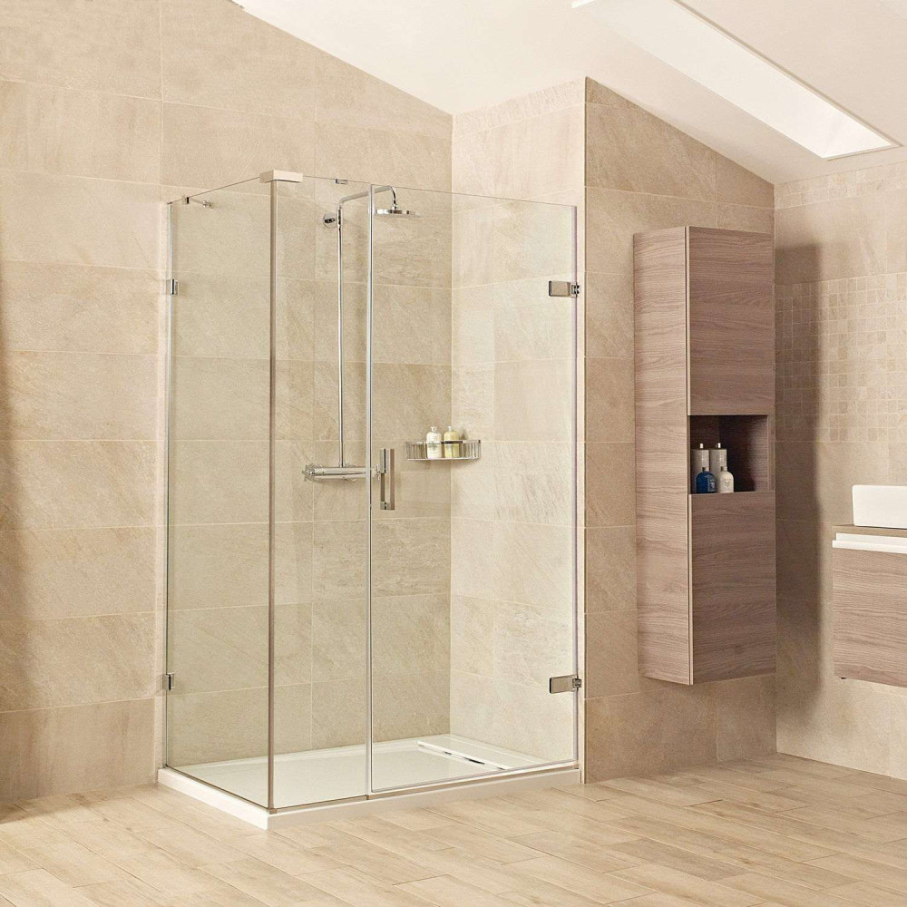 Roman Liberty 8mm Corner 1600 x 900mm Hinged Shower Door and Inline Panel in Brushed Nickel