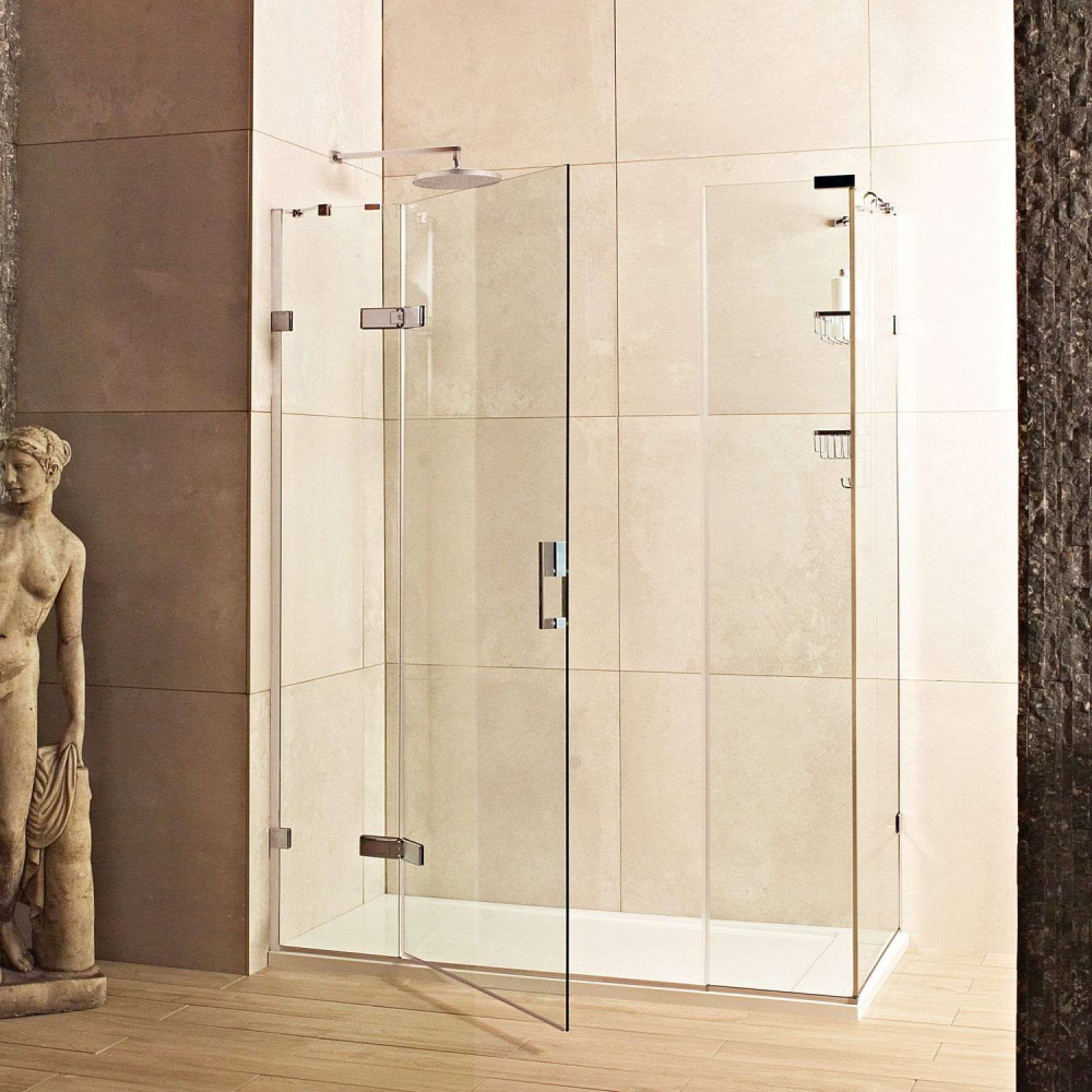 Roman Liberty 8mm Corner 1600 x 900mm Hinged Shower Door with Two Inline Panels and Side Panel Brushed Nickel