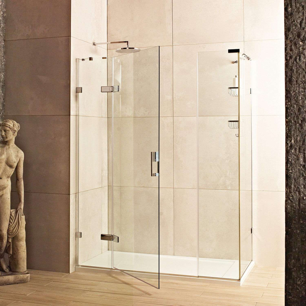 Roman Liberty 8mm Corner 1600 x 900mm Hinged Shower Door with Two Inline Panels and Side Panel Polished Nickel