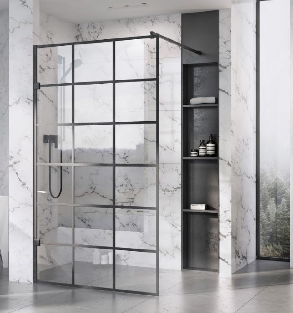 Roman Liberty Black Grid 757mm 10mm Wetroom Corner Panel