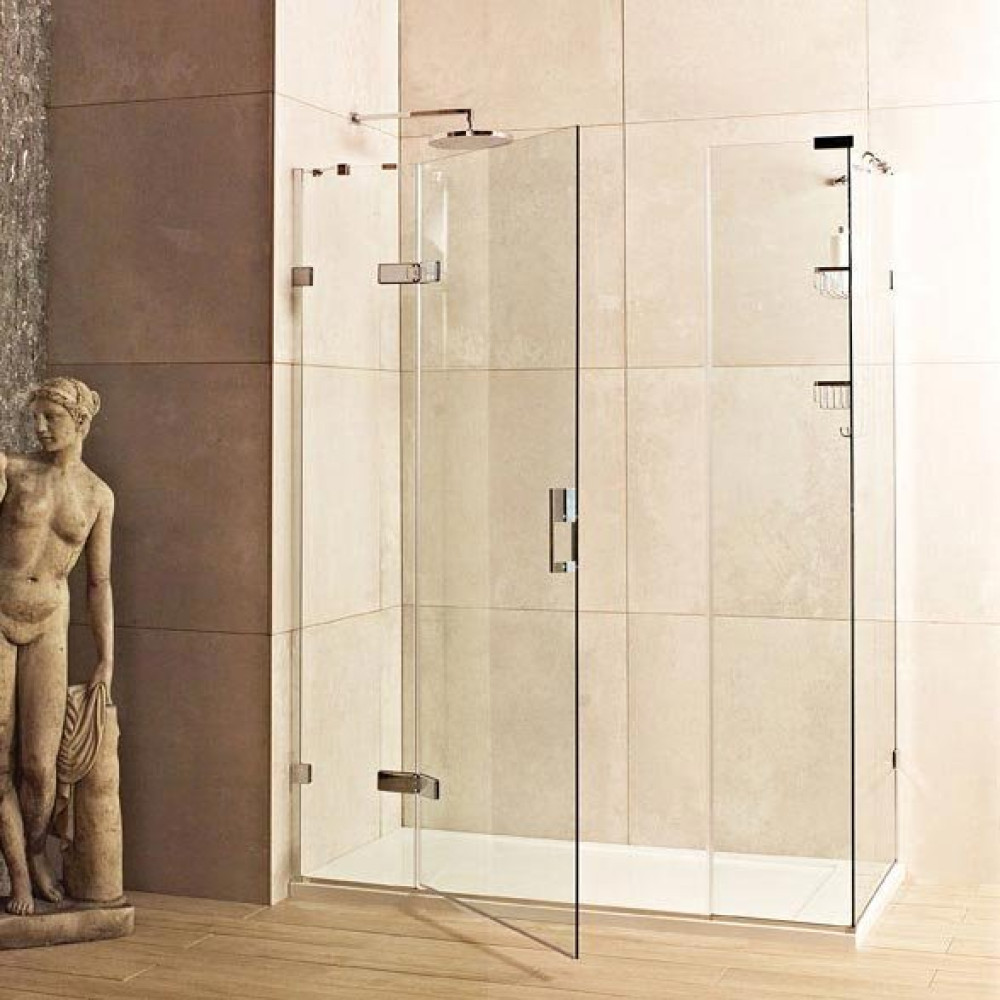 Roman Liberty 8mm Corner 1200 x 900mm Hinged Shower Door with Two Inline Panels and Side Panel in Brushed Nickel