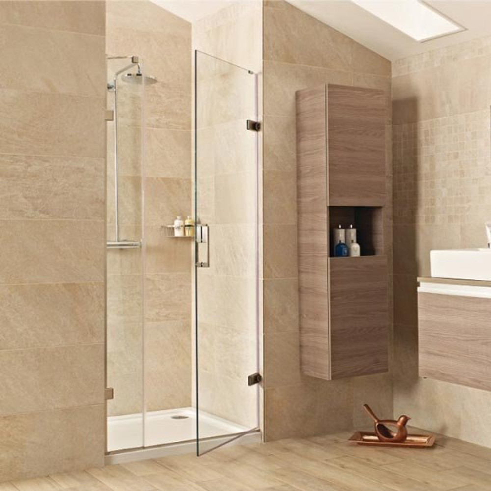 Roman Liberty Inward or Outward Opening Hinged Shower Door + Inline Panel - Alcove/8mm/Brushed Nickel - 900mm