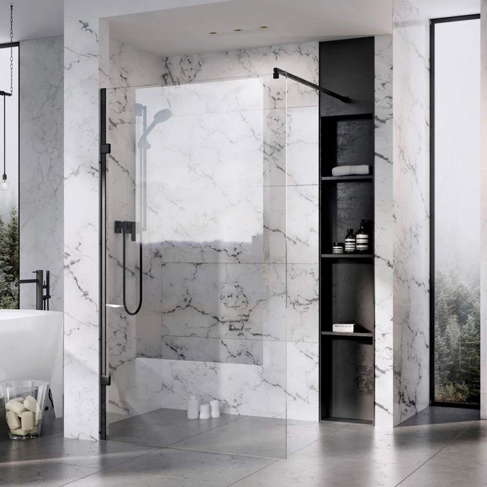 Roman Liberty Matt Black Clear Glass 857mm 10mm Wetroom Corner Panel