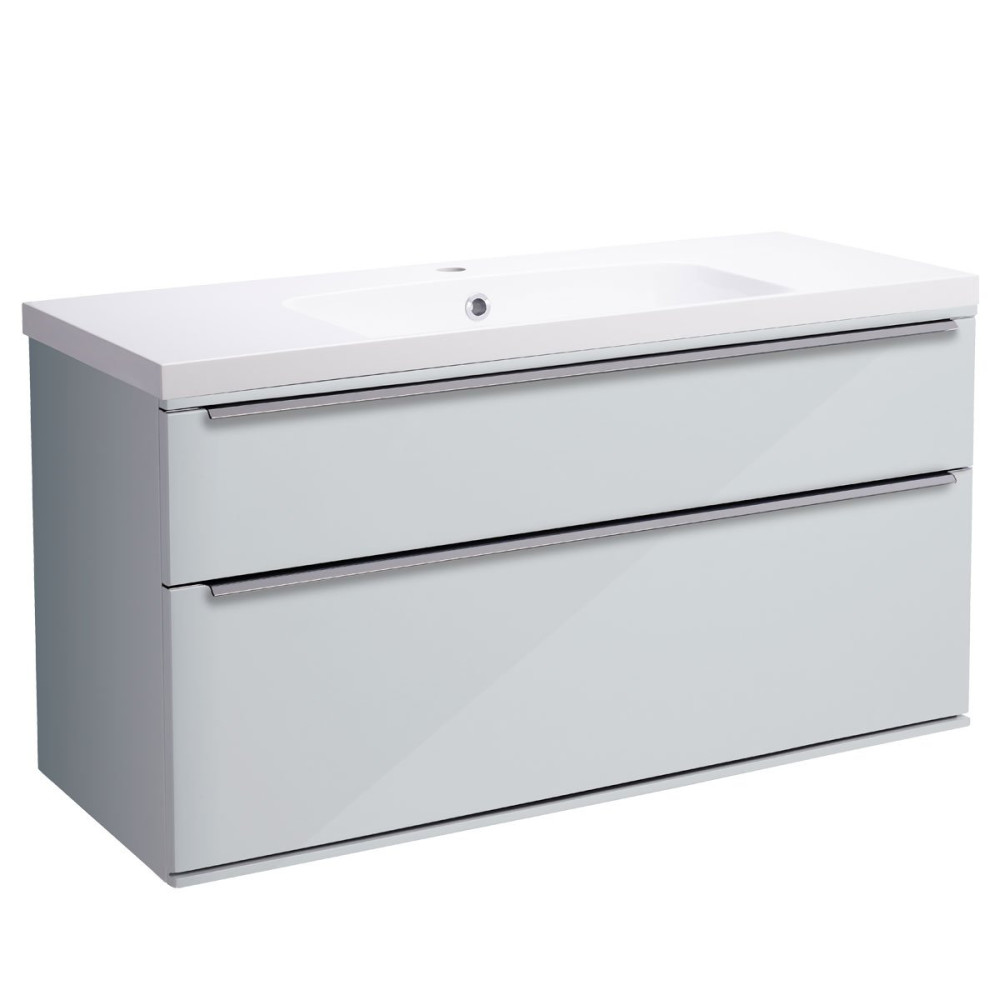 Roper Rhodes Scheme 1000mm Gloss Light Grey Wall Mounted Double Drawer Unit with Basin