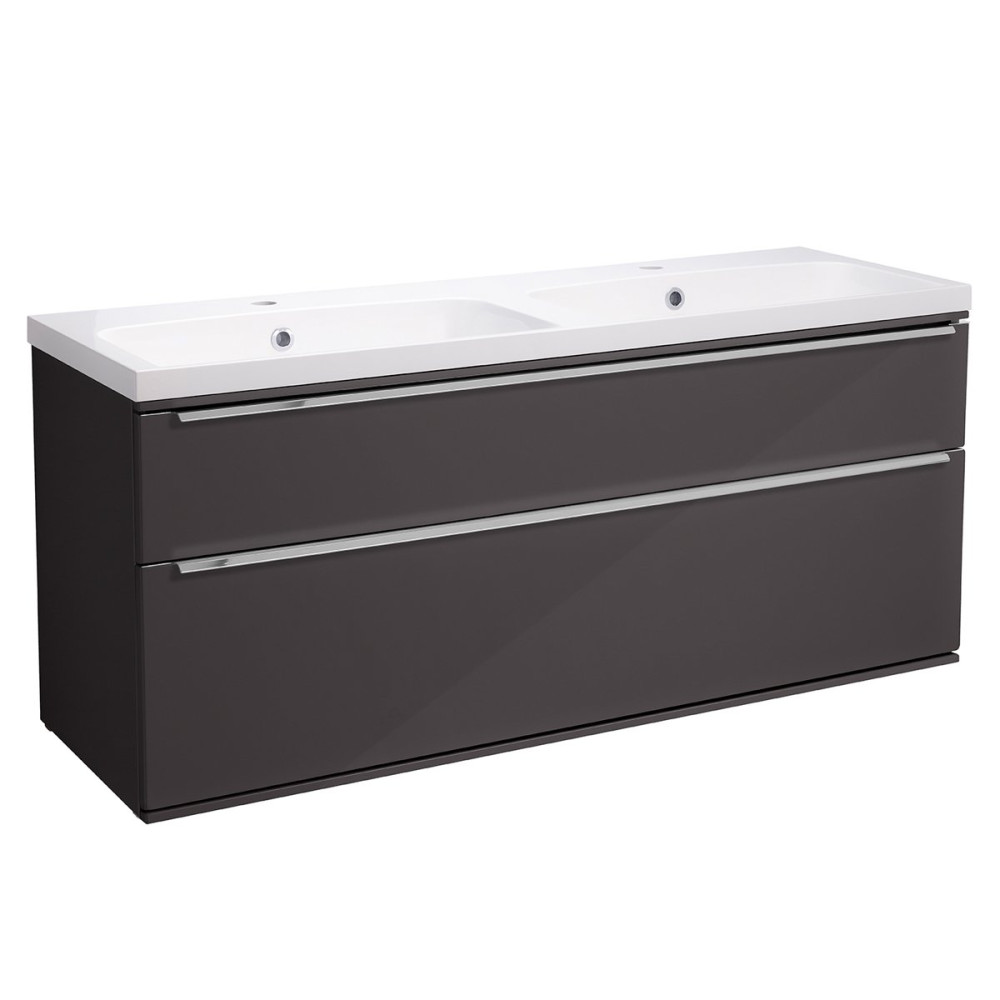 Roper Rhodes Scheme 1200mm Gloss Dark Clay Wall Mounted Double Drawer Unit with Basin