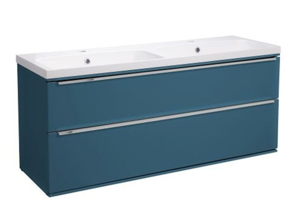 Roper Rhodes Scheme 1200mm Gloss Derwent Blue Wall Mounted Double Drawer Unit with Basin