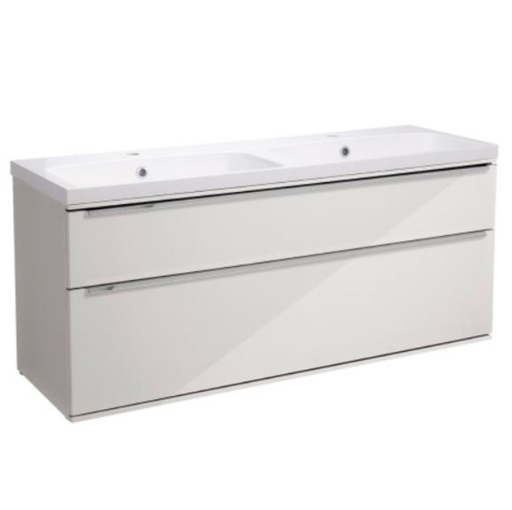 Roper Rhodes Scheme 1200mm Gloss White Wall Mounted Double Drawer Unit with Basin