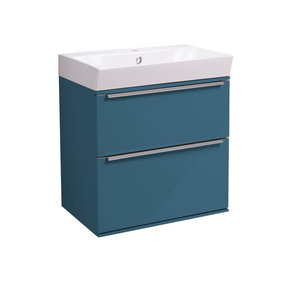 Roper Rhodes Scheme 500mm Gloss Derwent Blue Wall Mounted Basin Unit with Double Drawer & Basin