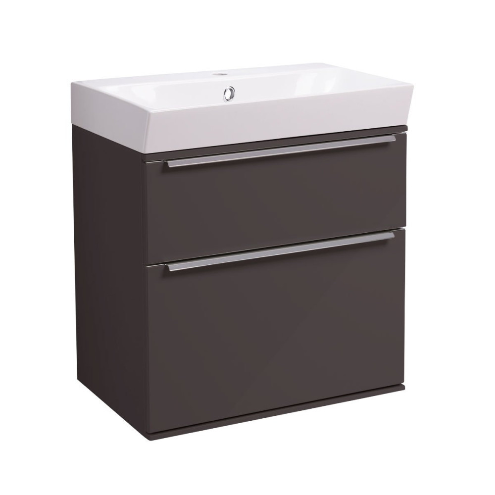 Roper Rhodes Scheme 500mm Gloss  Dark Clay Wall Mounted Basin Unit with Double Drawer & Basin