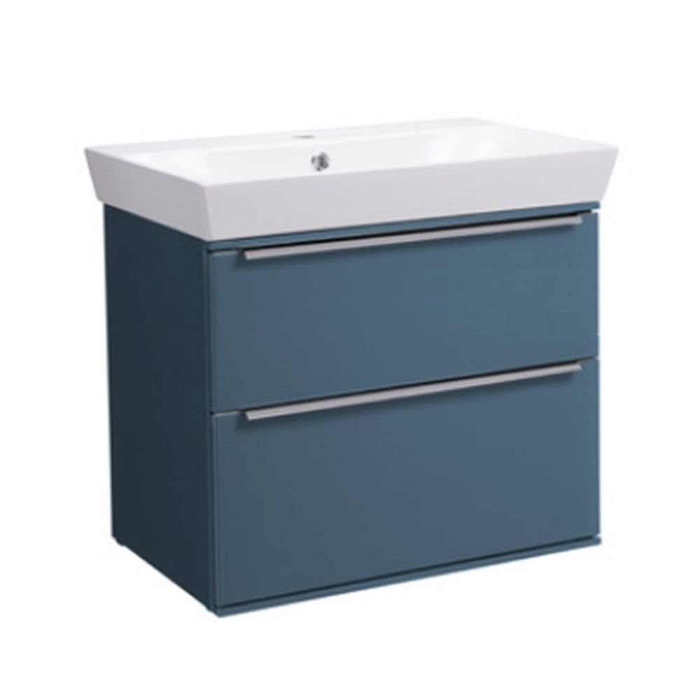 The Roper Rhodes Scheme 600mm Gloss Derwent Blue Wall Mounted Double Drawer Unit with Basin